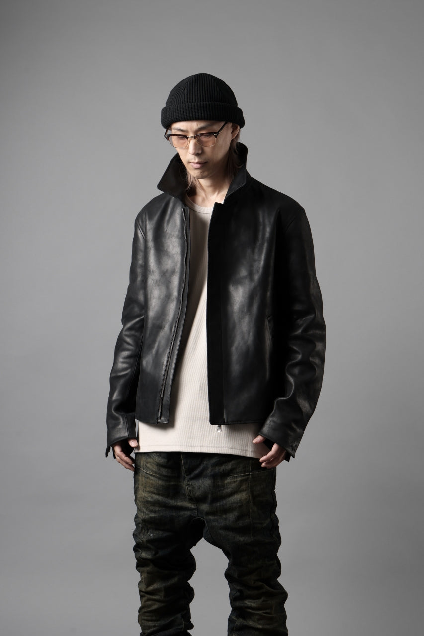 ierib EX-Collared Zip Jacket / Horse Nubuck Leather (BLACK)