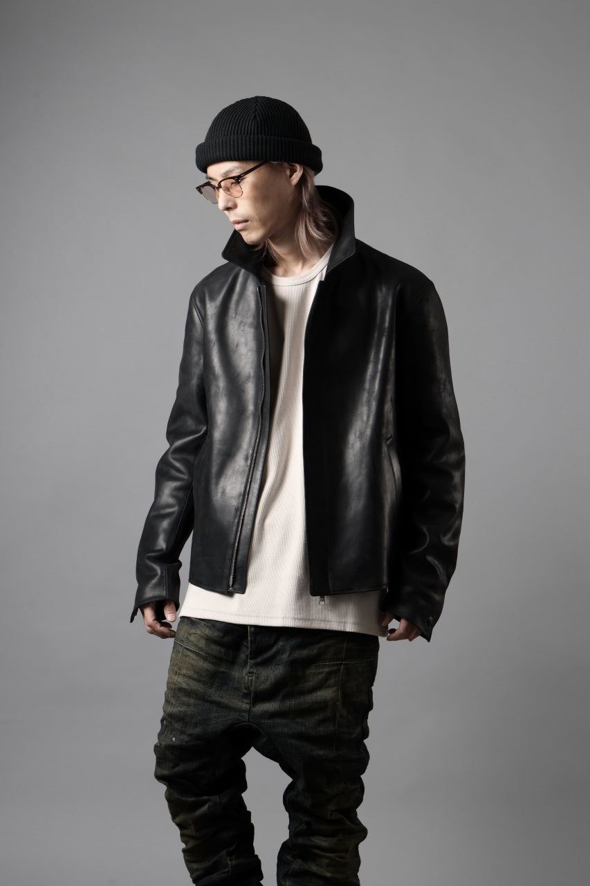 ierib EX-Collared Zip Jacket / Horse Nubuck Leather (BLACK)