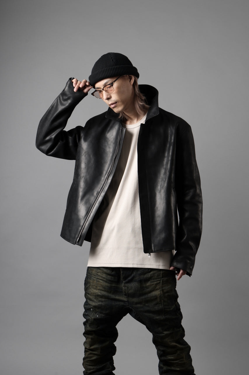 ierib EX-Collared Zip Jacket / Horse Nubuck Leather (BLACK)