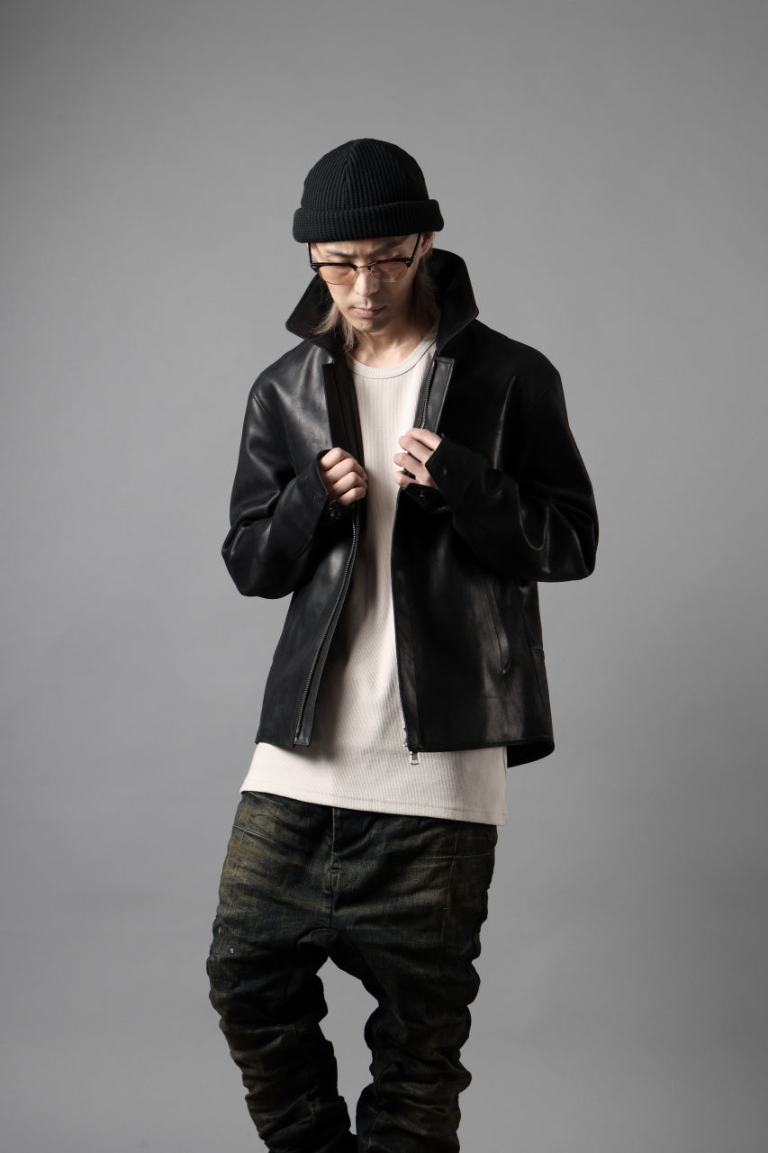 ierib EX-Collared Zip Jacket / Horse Nubuck Leather (BLACK)