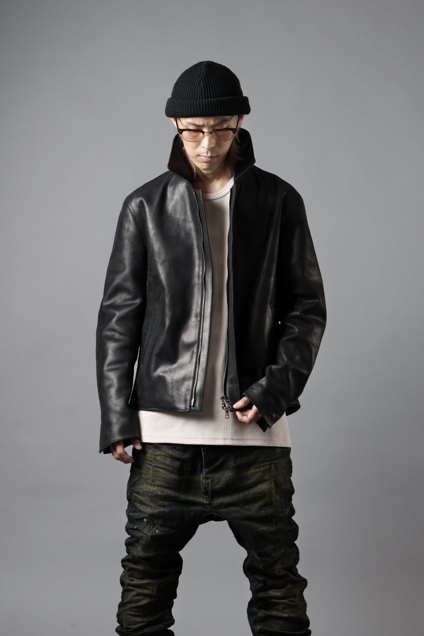 ierib EX-Collared Zip Jacket / Horse Nubuck Leather (BLACK)