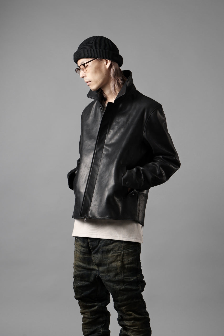 ierib EX-Collared Zip Jacket / Horse Nubuck Leather (BLACK)