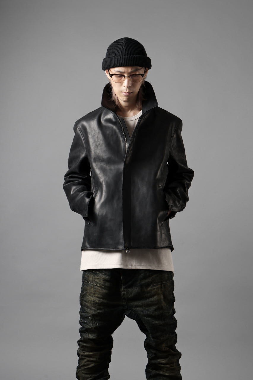 ierib EX-Collared Zip Jacket / Horse Nubuck Leather (BLACK)