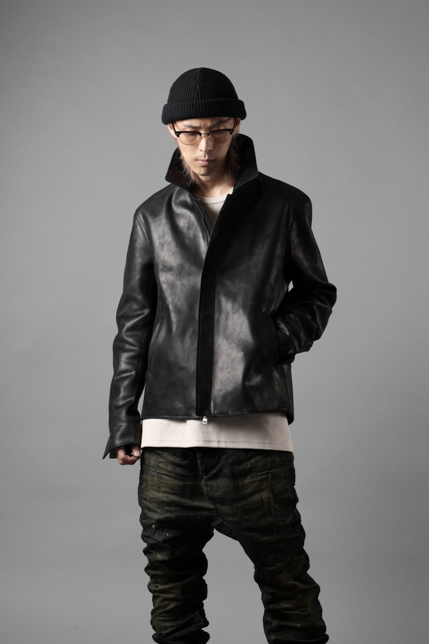 ierib EX-Collared Zip Jacket / Horse Nubuck Leather (BLACK)