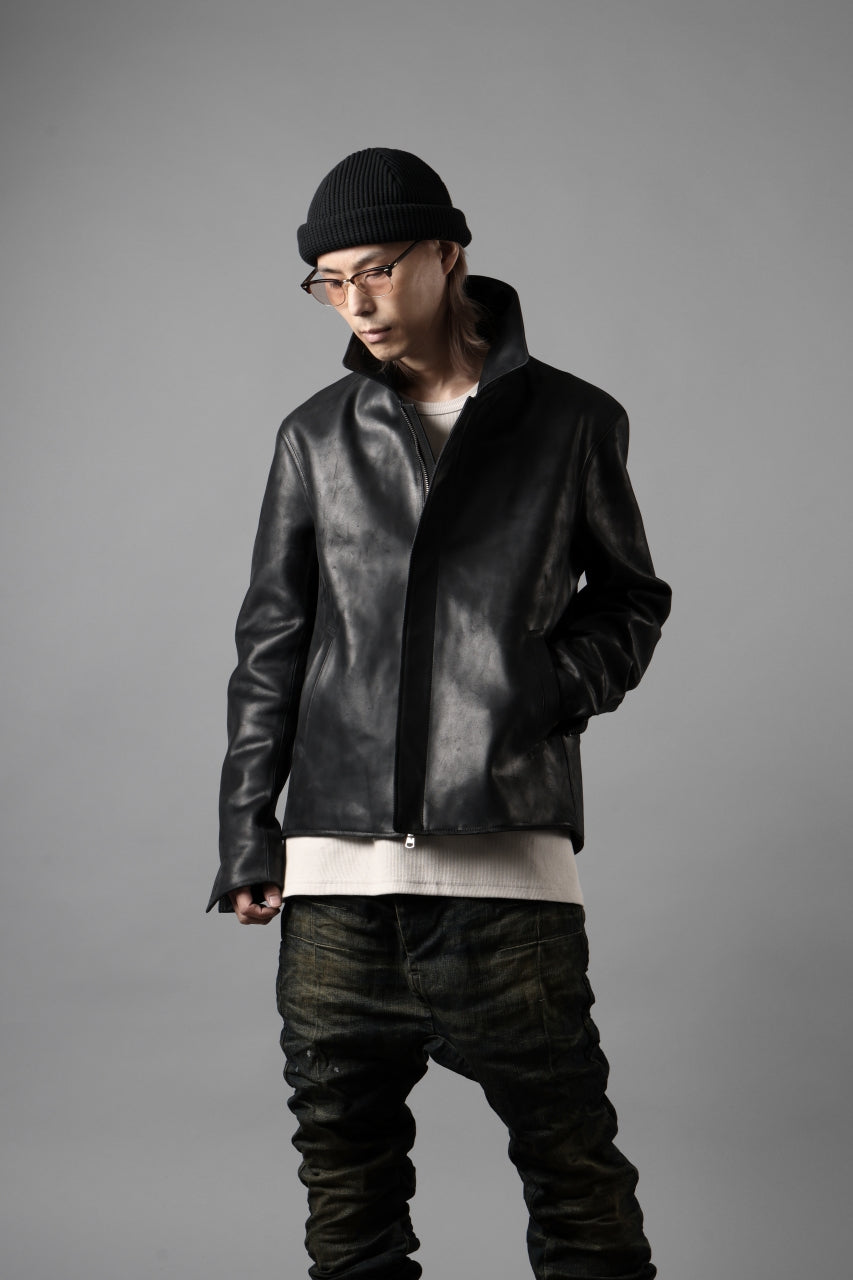 ierib EX-Collared Zip Jacket / Horse Nubuck Leather (BLACK)