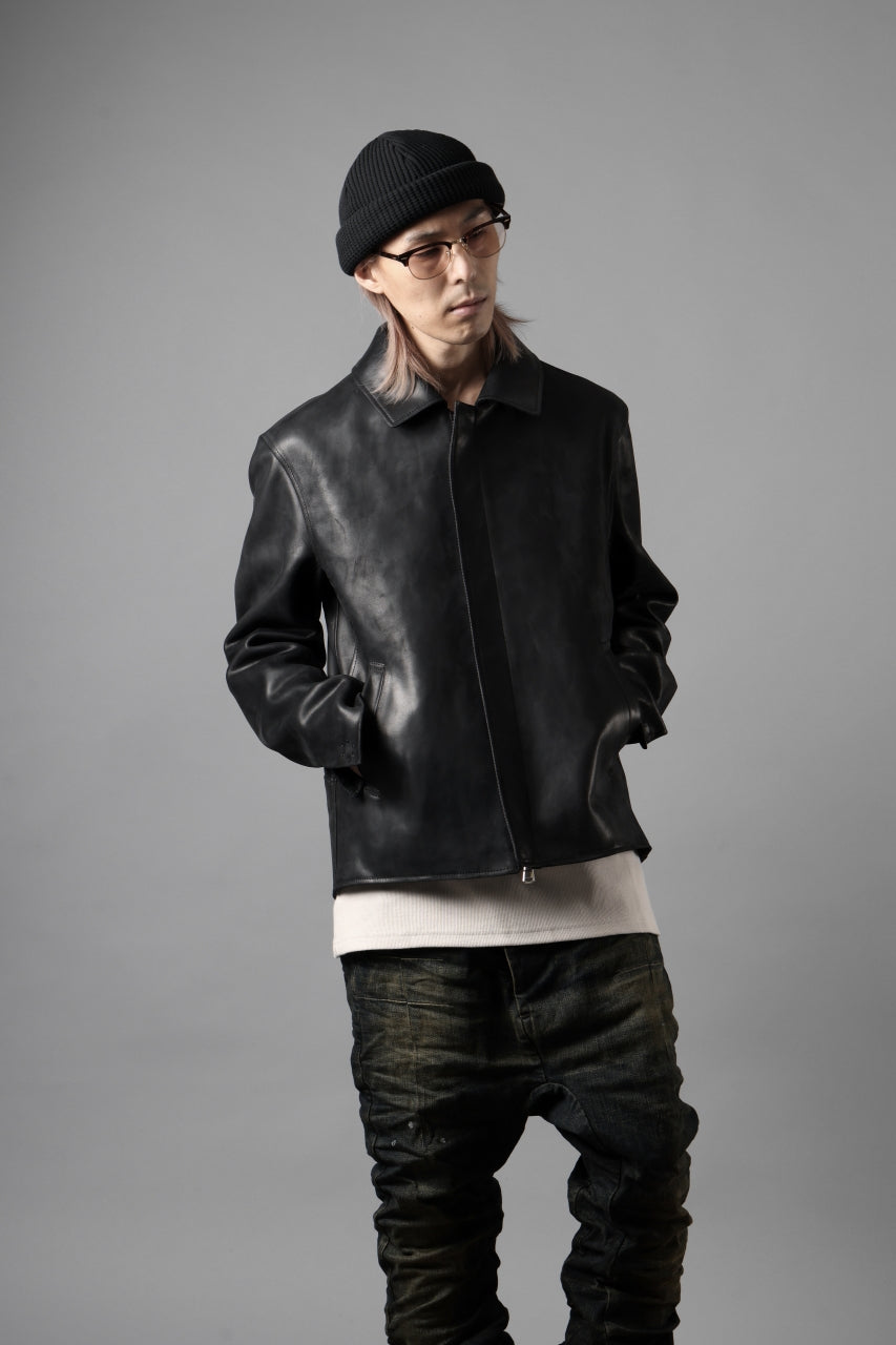 ierib EX-Collared Zip Jacket / Horse Nubuck Leather (BLACK)