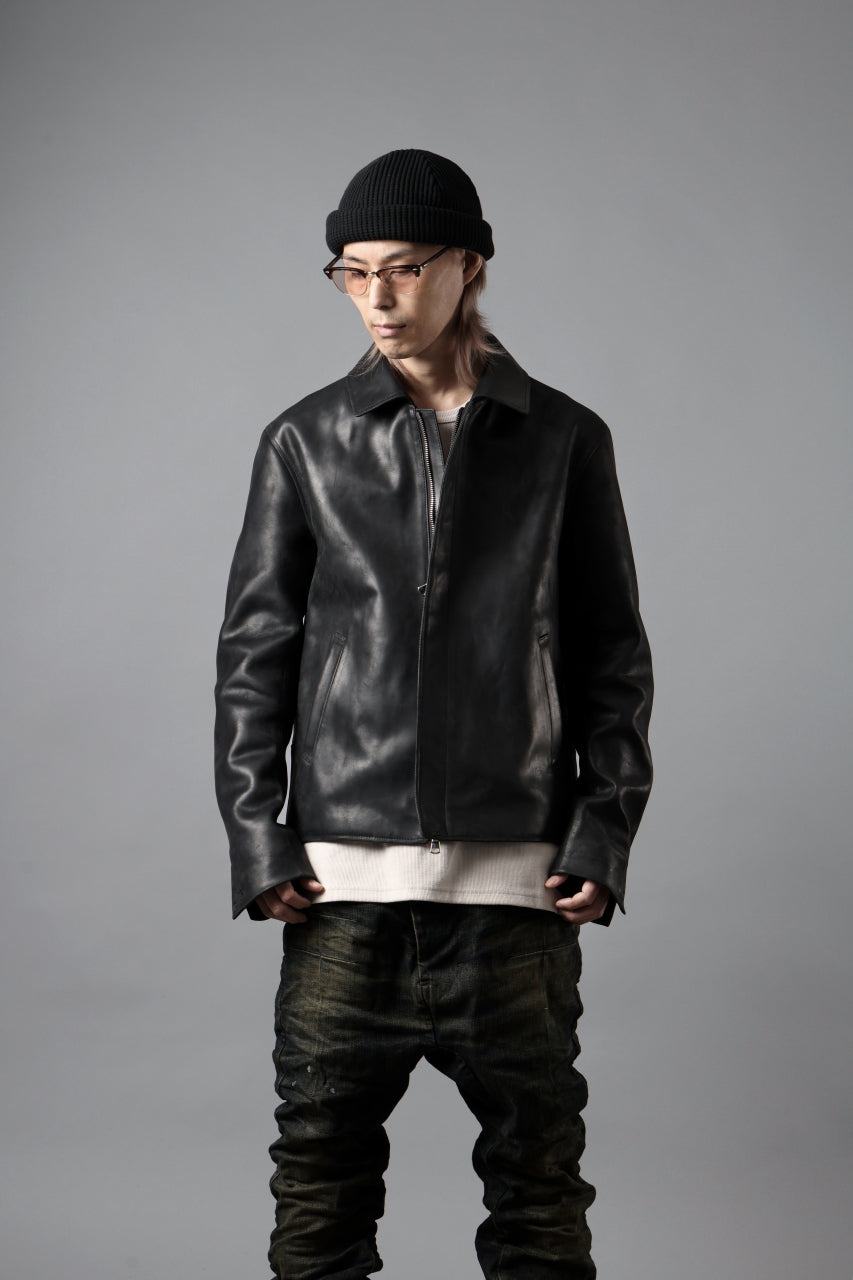 ierib EX-Collared Zip Jacket / Horse Nubuck Leather (BLACK)