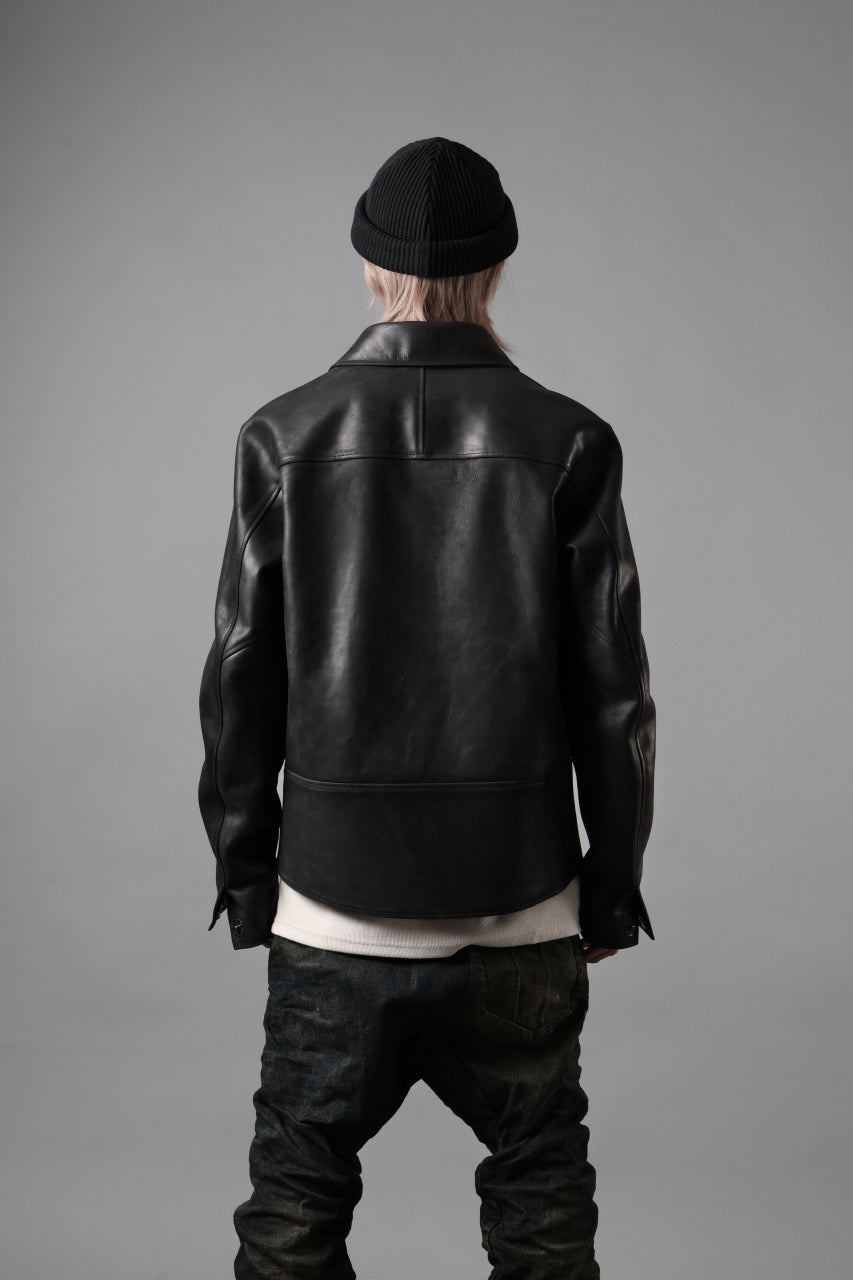 ierib EX-Collared Zip Jacket / Horse Nubuck Leather (BLACK)