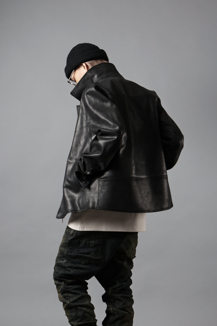 ierib EX-Collared Zip Jacket / Horse Nubuck Leather (BLACK)