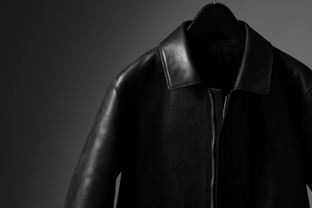 ierib EX-Collared Zip Jacket / Horse Nubuck Leather (BLACK)