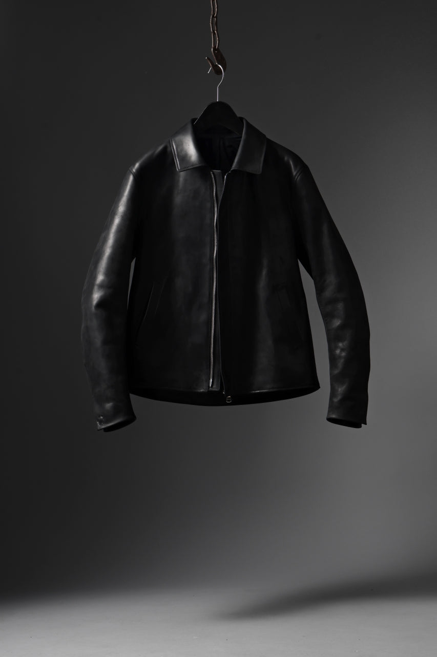 ierib EX-Collared Zip Jacket / Horse Nubuck Leather (BLACK)