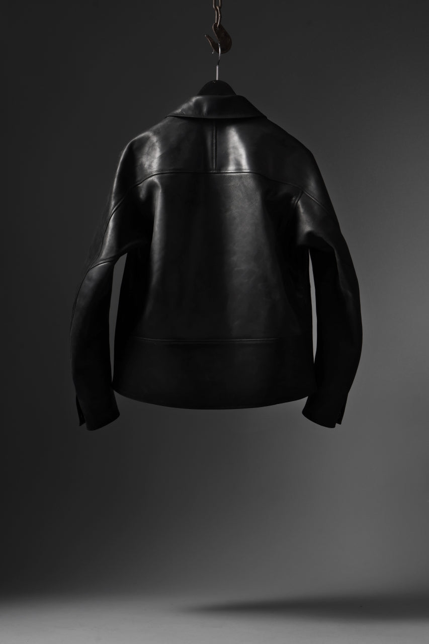 ierib EX-Collared Zip Jacket / Horse Nubuck Leather (BLACK)