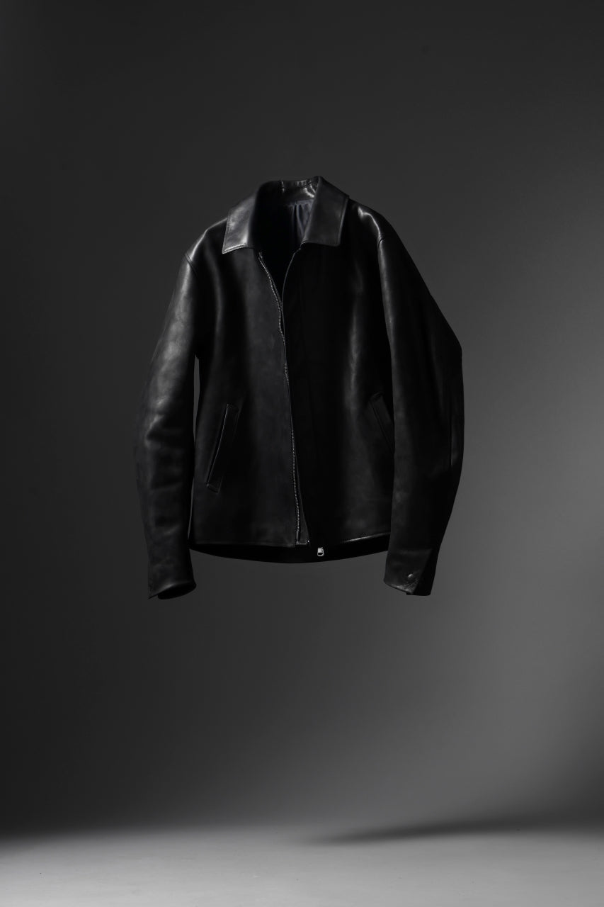 ierib EX-Collared Zip Jacket / Horse Nubuck Leather (BLACK)