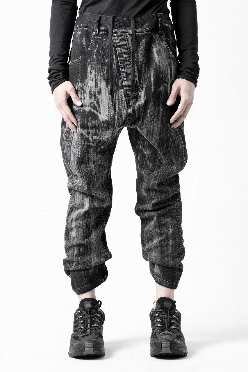 11 BY BORIS BIDJAN SABERI LOW CROTCH BAGGY PANTS / OBJECT DYED & USED EFFECT "P4C-F1481" (BLACK)