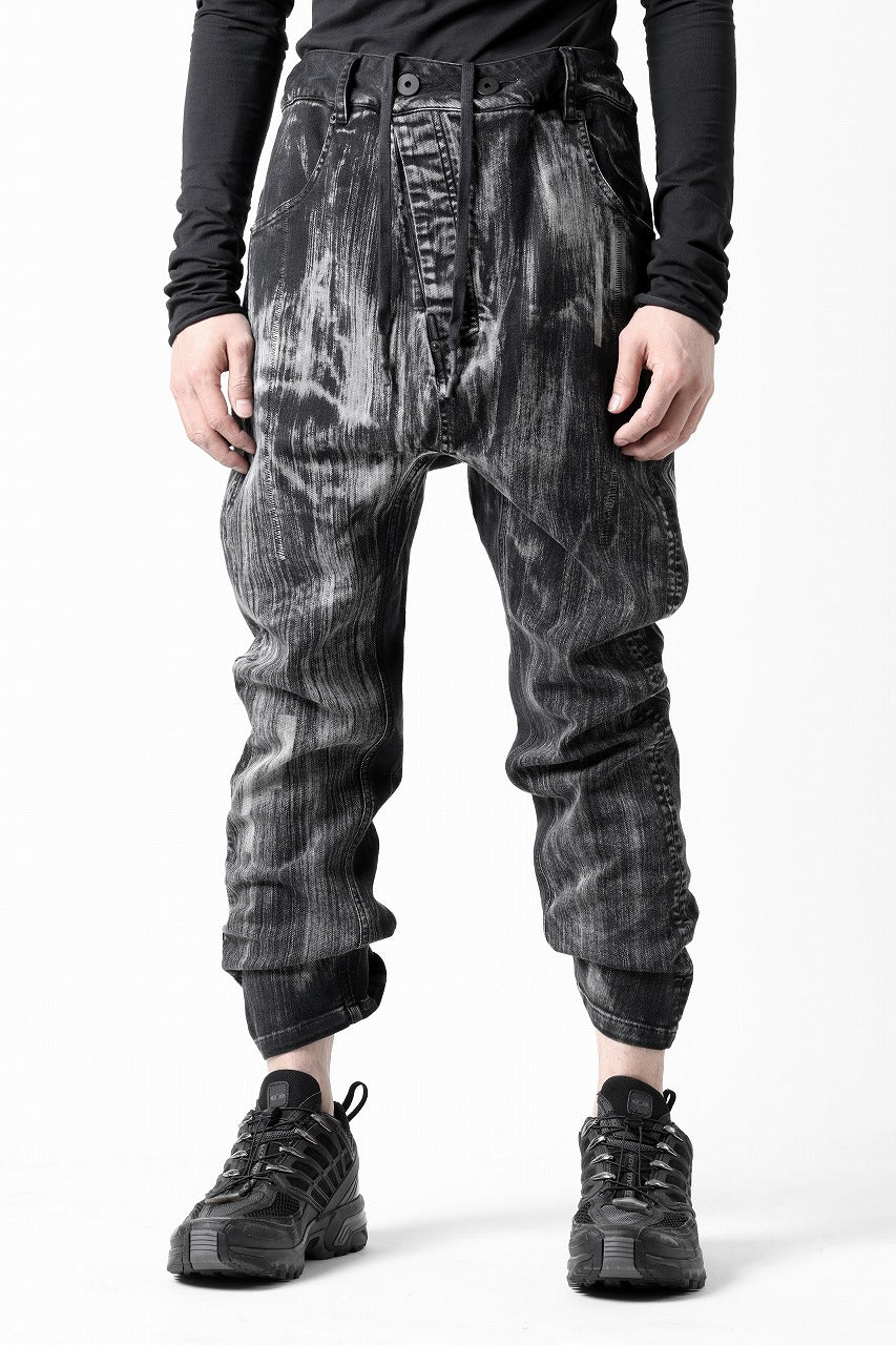 11 BY BORIS BIDJAN SABERI LOW CROTCH BAGGY PANTS / OBJECT DYED & USED EFFECT "P4C-F1481" (BLACK)