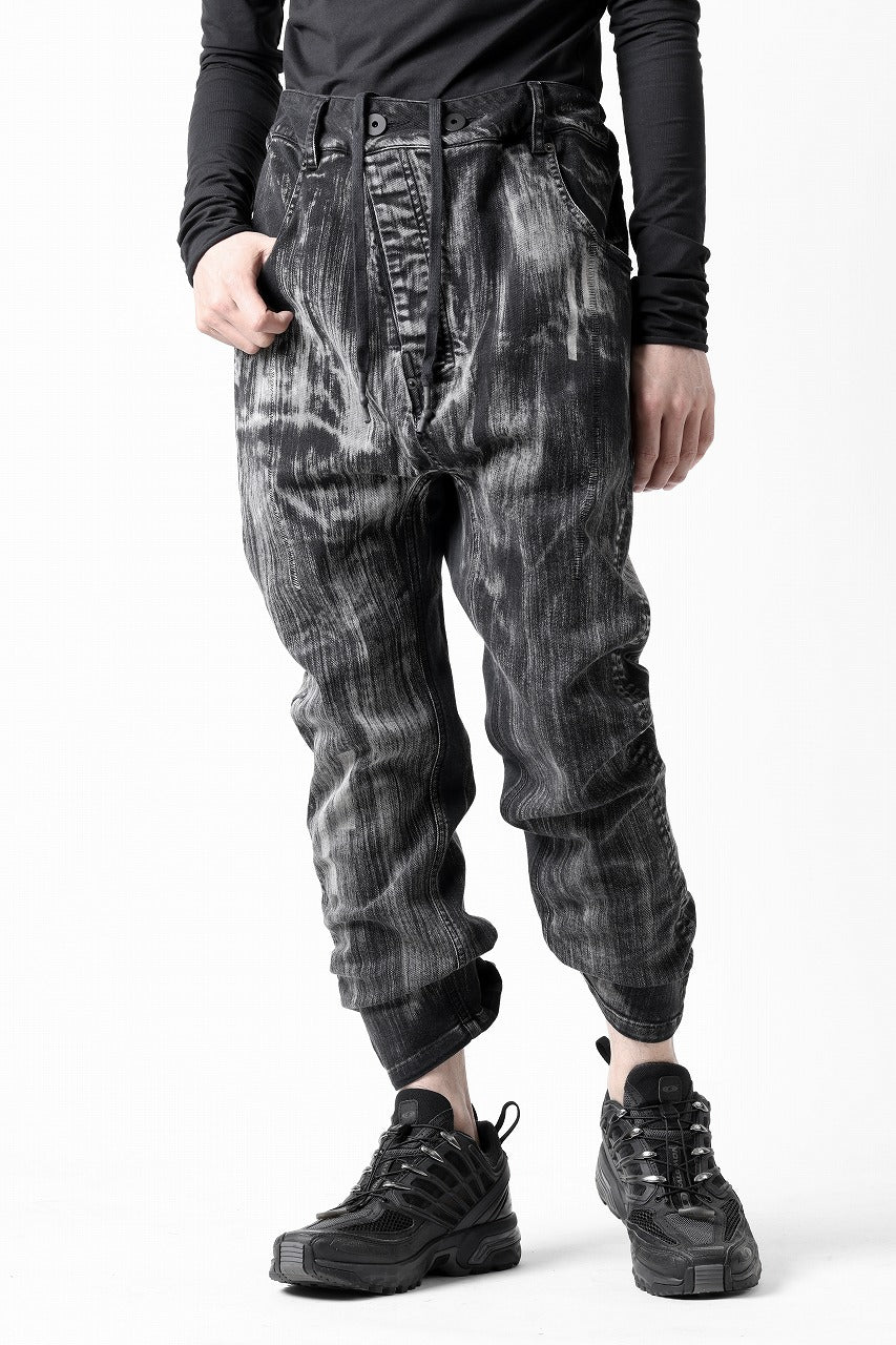 11 BY BORIS BIDJAN SABERI LOW CROTCH BAGGY PANTS / OBJECT DYED & USED EFFECT "P4C-F1481" (BLACK)