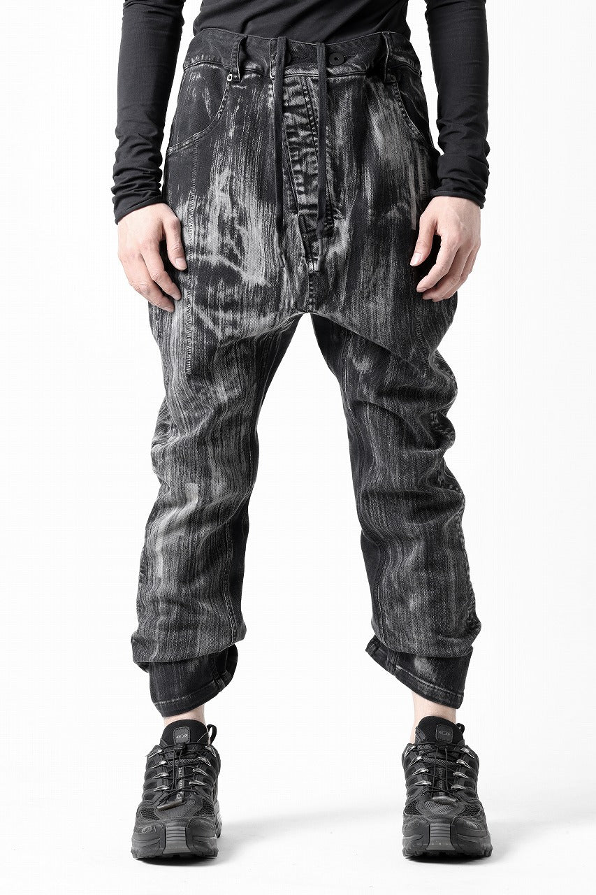 11 BY BORIS BIDJAN SABERI LOW CROTCH BAGGY PANTS / OBJECT DYED & USED EFFECT "P4C-F1481" (BLACK)