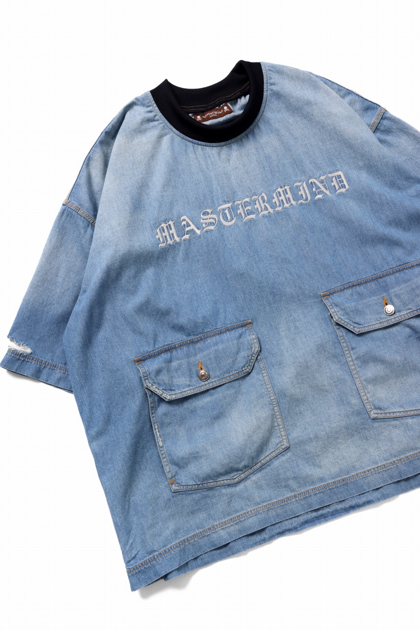 mastermind JAPAN DISTRESSED SS PULLOVER DENIM SHIRT (INDIGO)