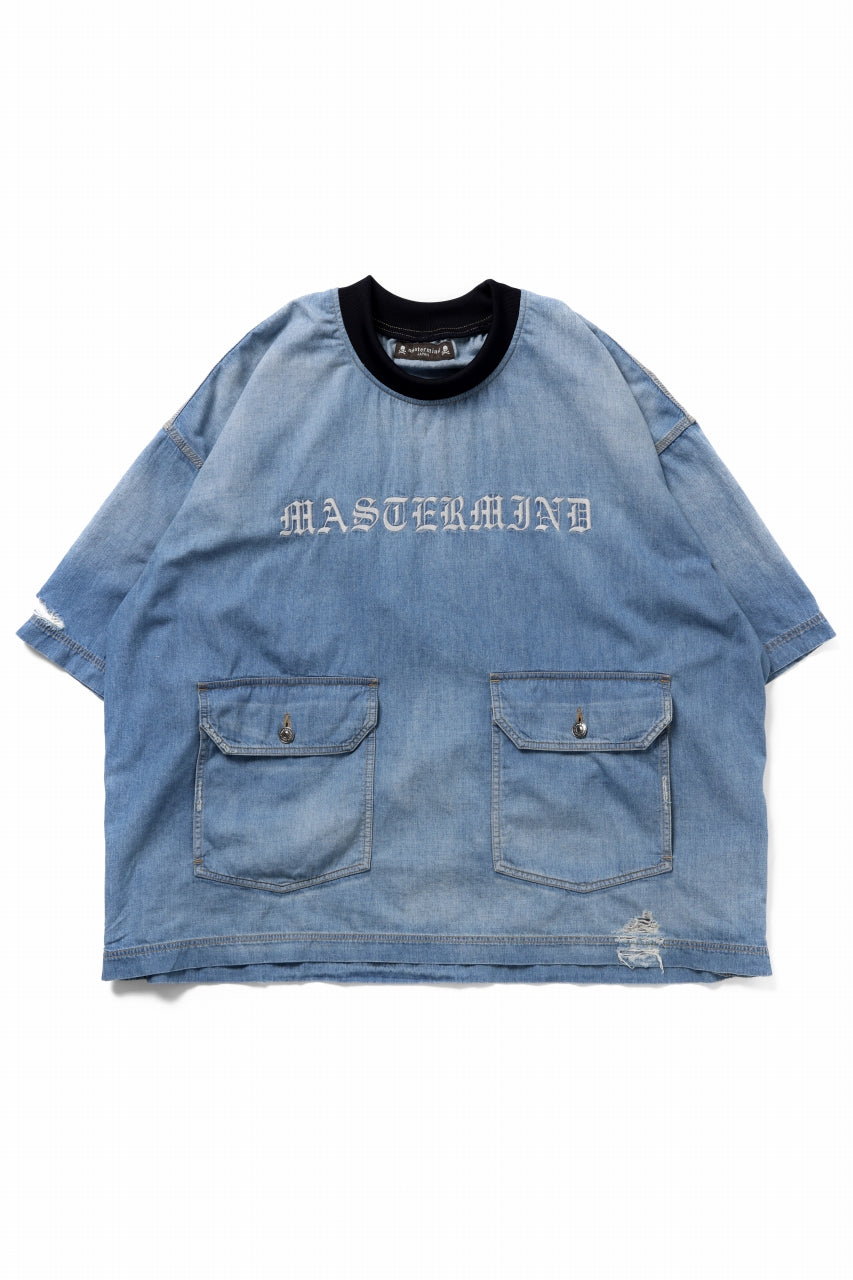 mastermind JAPAN DISTRESSED SS PULLOVER DENIM SHIRT (INDIGO)