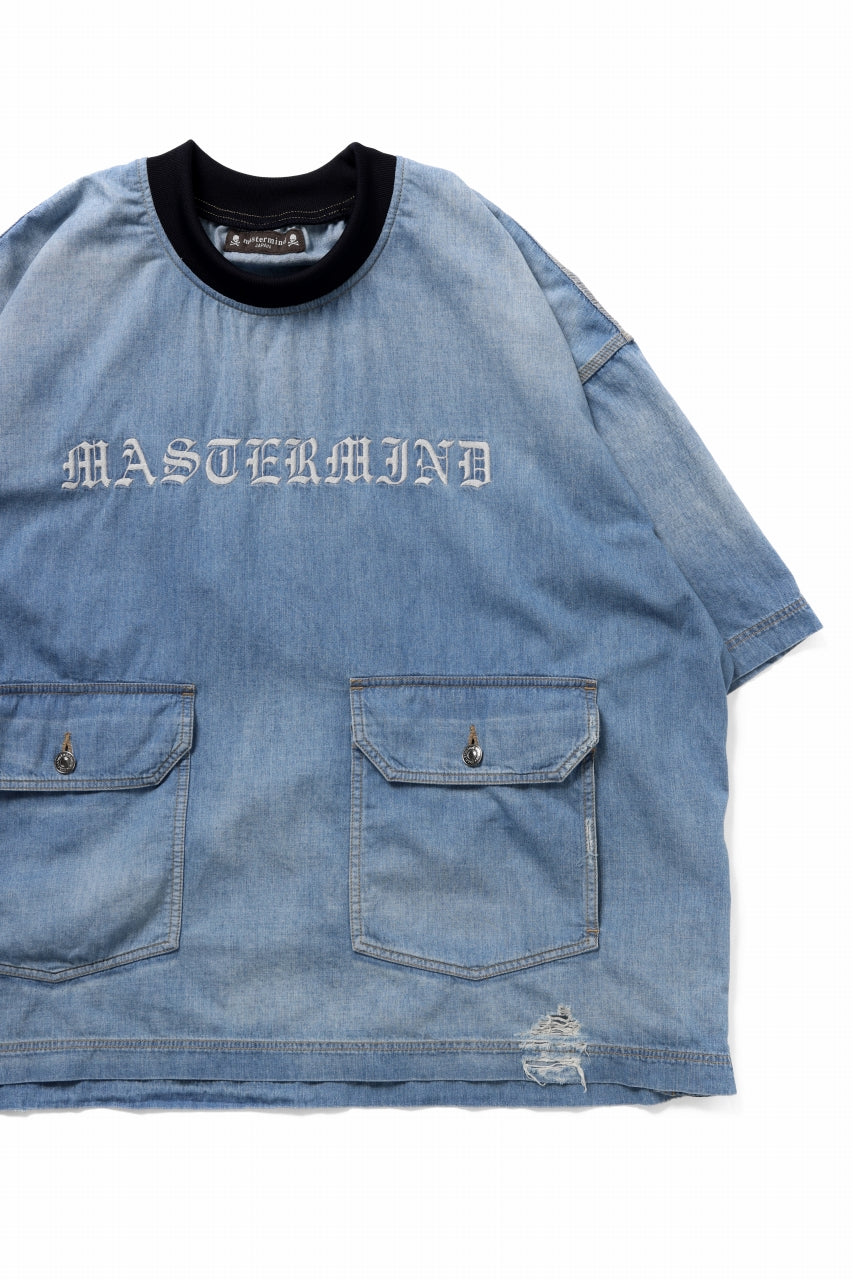 mastermind JAPAN DISTRESSED SS PULLOVER DENIM SHIRT (INDIGO)