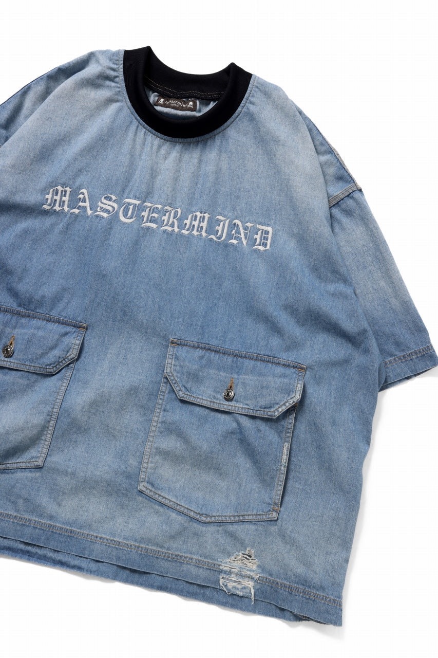 mastermind JAPAN DISTRESSED SS PULLOVER DENIM SHIRT (INDIGO)