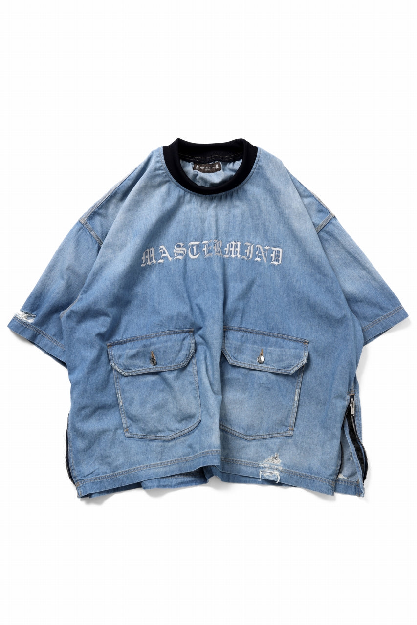 mastermind JAPAN DISTRESSED SS PULLOVER DENIM SHIRT (INDIGO)