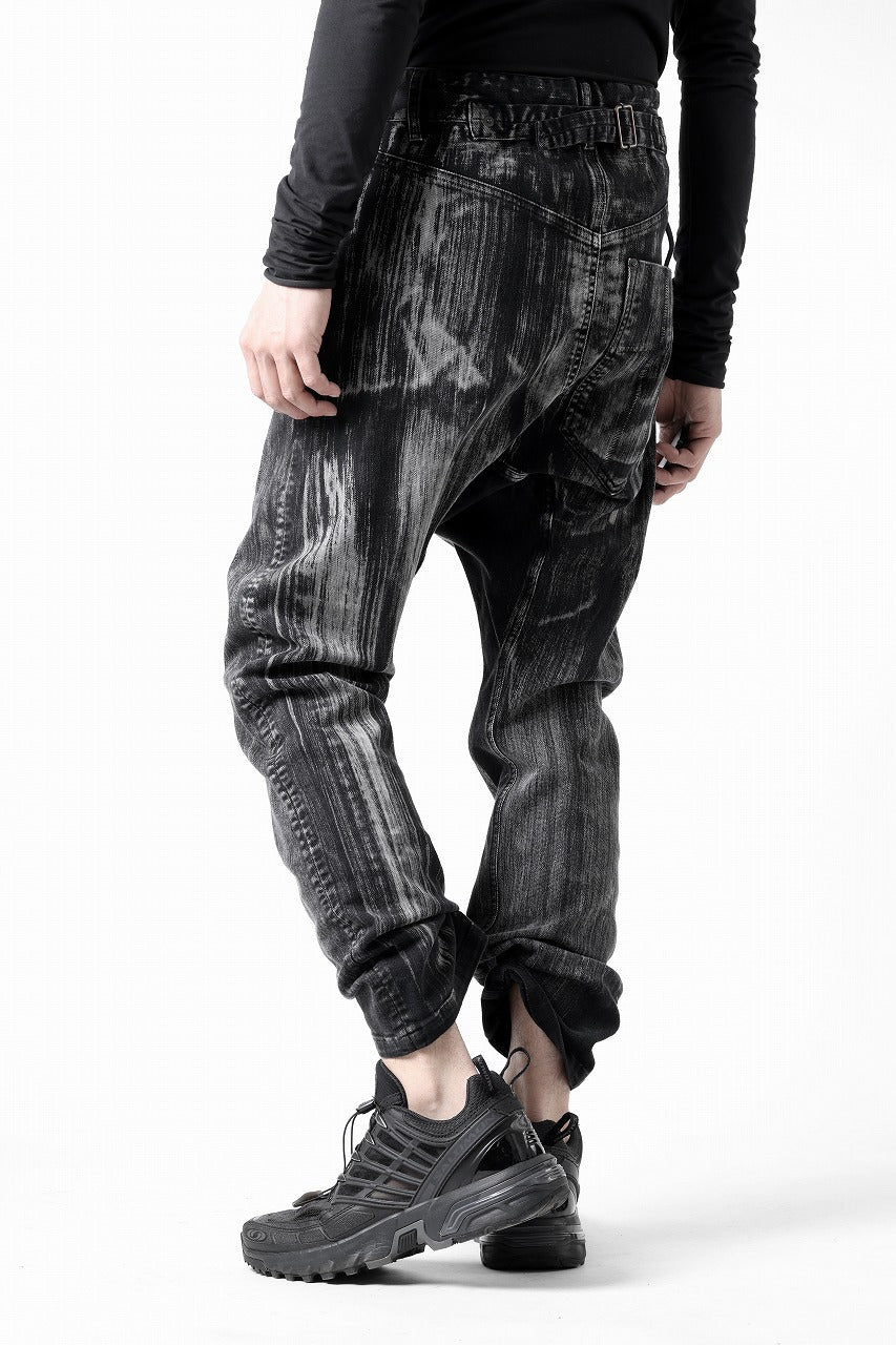 11 BY BORIS BIDJAN SABERI LOW CROTCH BAGGY PANTS / OBJECT DYED & USED EFFECT "P4C-F1481" (BLACK)