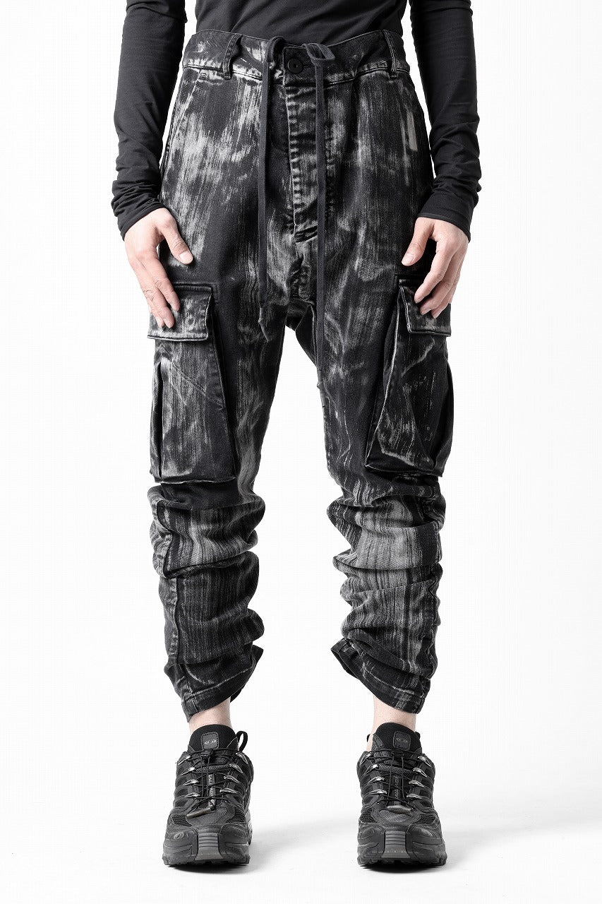 11 BY BORIS BIDJAN SABERI CARGO POCKET PANTS / OBJECT DYED & USED EFFECT "P21B-F1481" (BLACK)