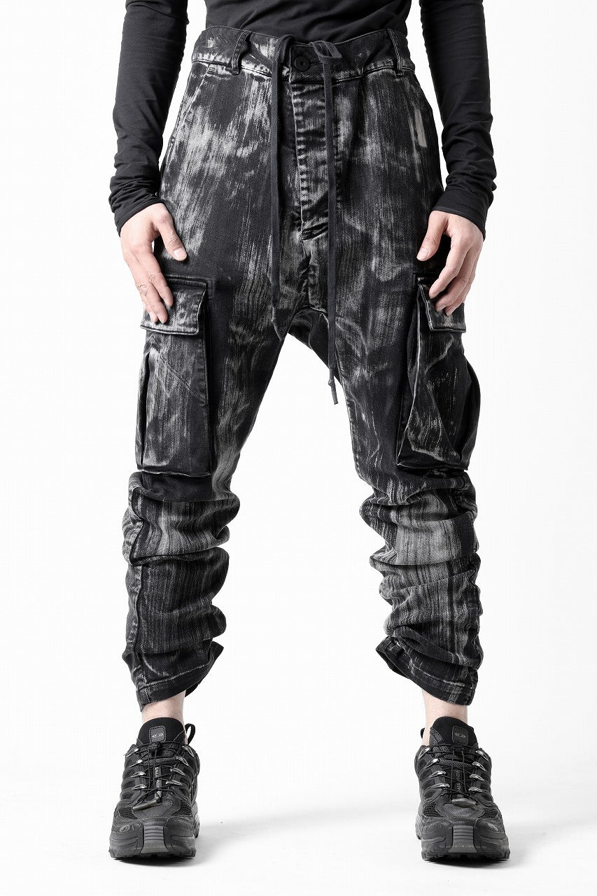 11 BY BORIS BIDJAN SABERI CARGO POCKET PANTS / OBJECT DYED & USED EFFECT "P21B-F1481" (BLACK)