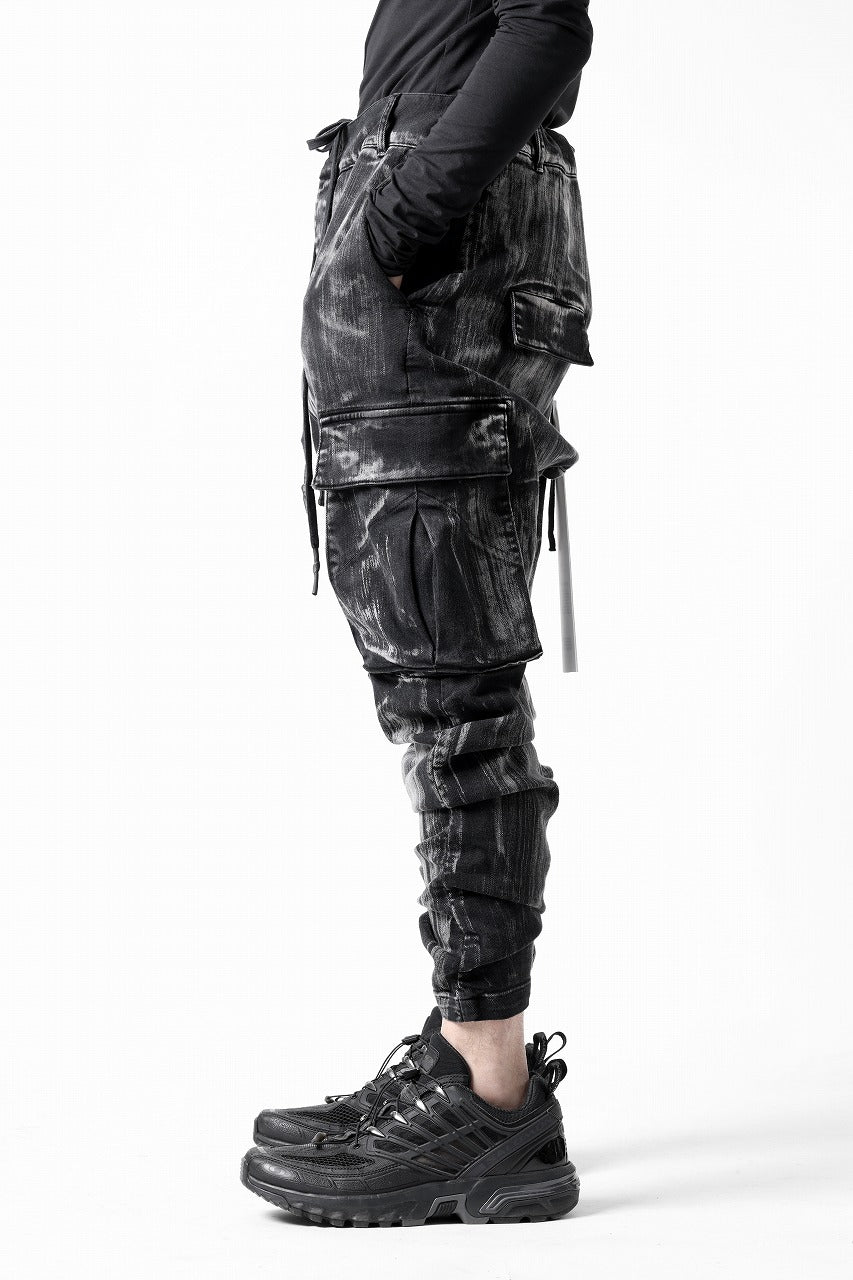 11 BY BORIS BIDJAN SABERI CARGO POCKET PANTS / OBJECT DYED & USED EFFECT "P21B-F1481" (BLACK)