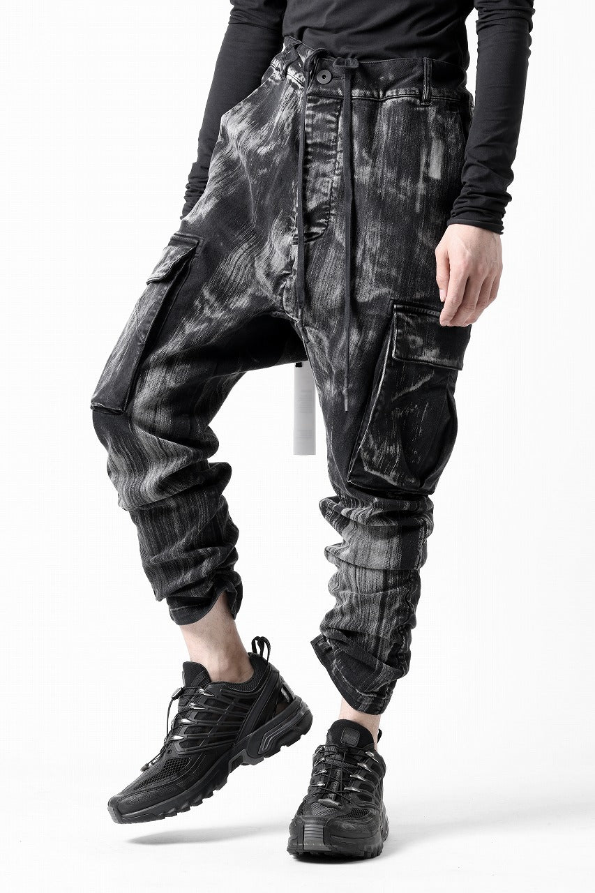 11 BY BORIS BIDJAN SABERI CARGO POCKET PANTS / OBJECT DYED & USED EFFECT "P21B-F1481" (BLACK)