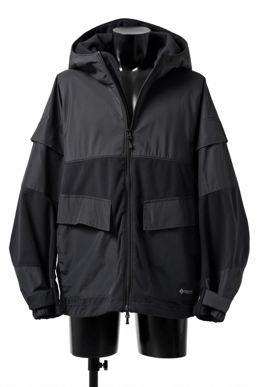 Load image into Gallery viewer, D-VEC x ALMOSTBLACK POLARTEC HOODIE JACKET / WINDSTOPPER BY GORE-TEX LABS 2L (BLACK)
