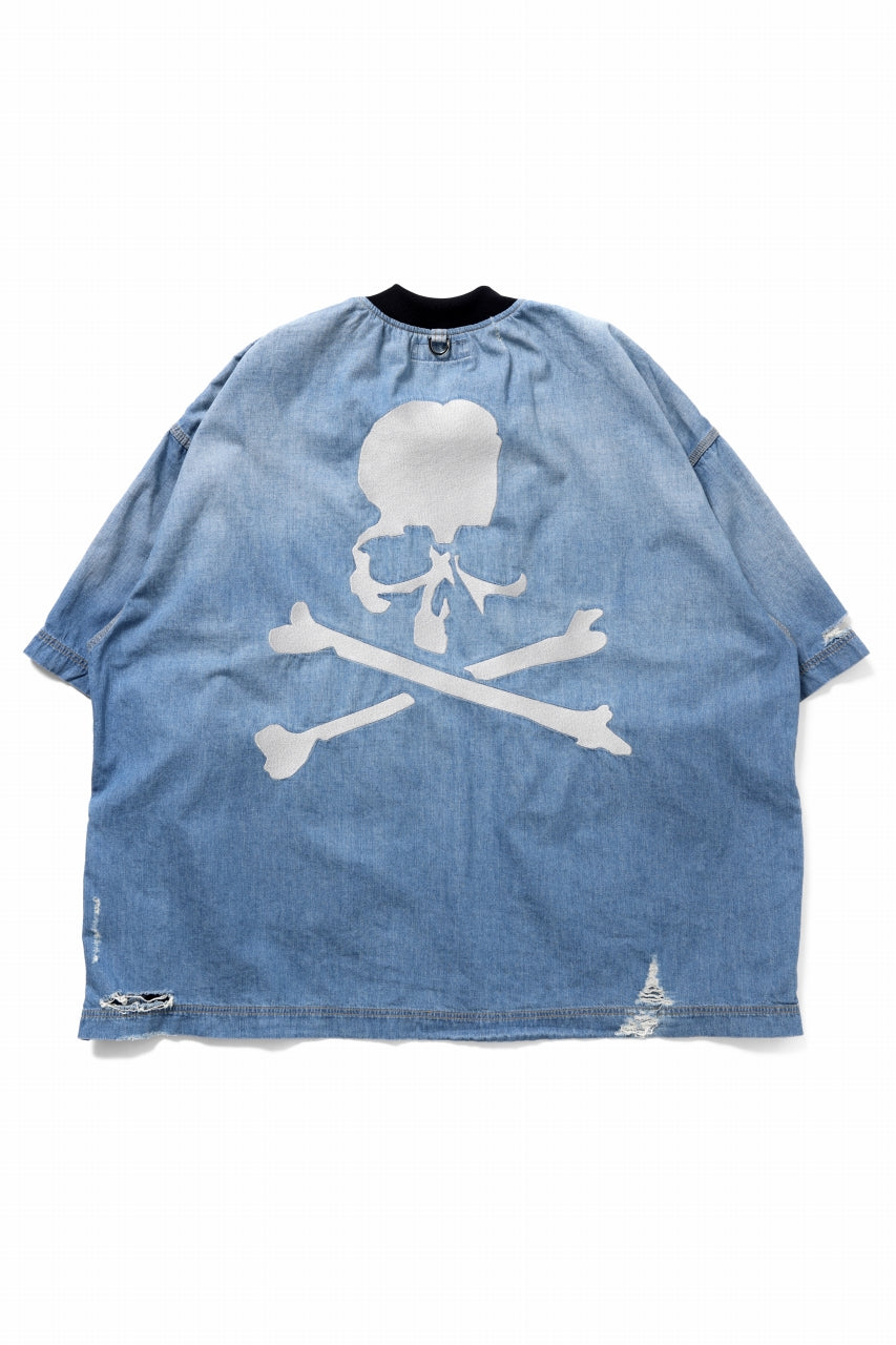 mastermind JAPAN DISTRESSED SS PULLOVER DENIM SHIRT (INDIGO)