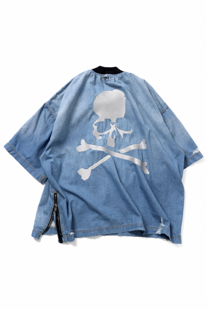 mastermind JAPAN DISTRESSED SS PULLOVER DENIM SHIRT (INDIGO)