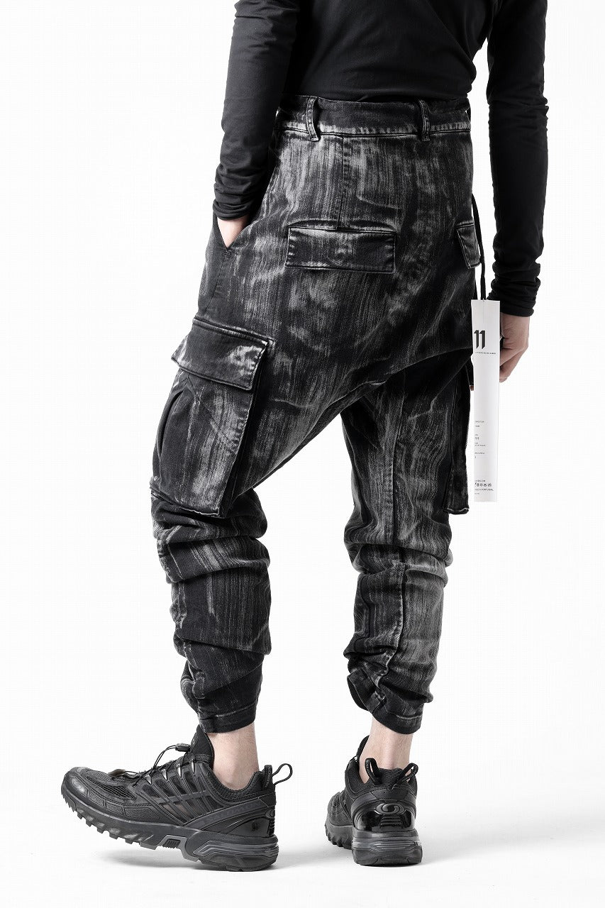 11 BY BORIS BIDJAN SABERI CARGO POCKET PANTS / OBJECT DYED & USED EFFECT "P21B-F1481" (BLACK)