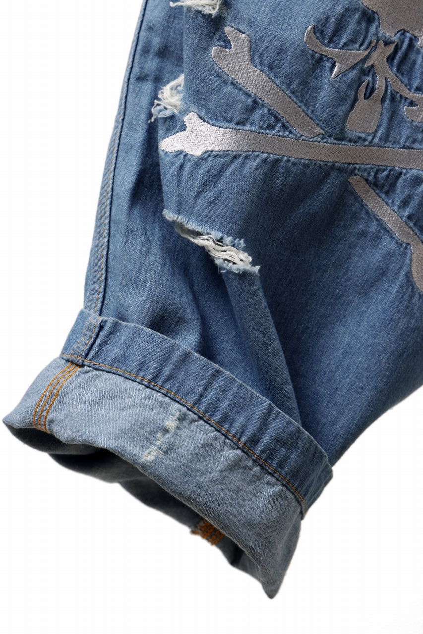 画像をギャラリービューアに読み込む, mastermind JAPAN DISTRESSED WIDE EASY DENIM PANTS (INDIGO)