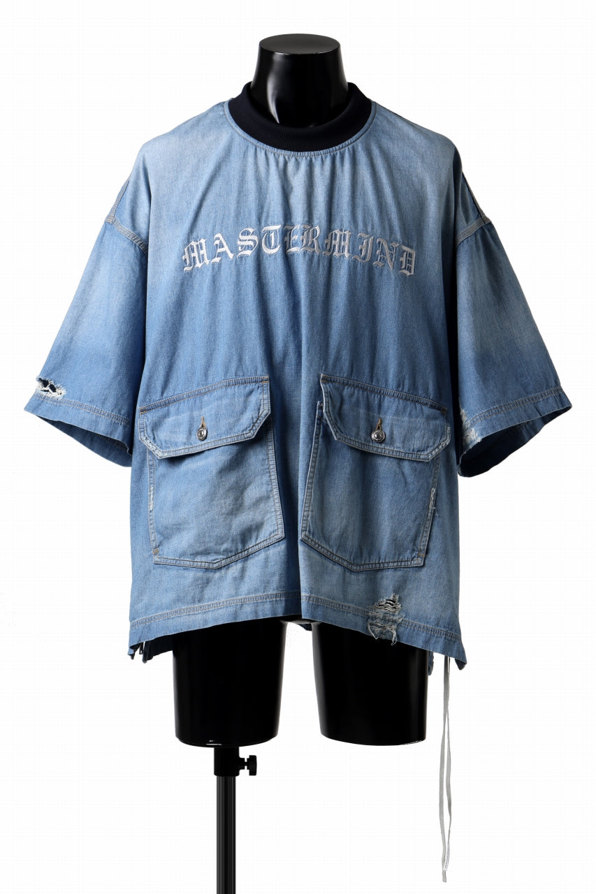 mastermind JAPAN DISTRESSED SS PULLOVER DENIM SHIRT (INDIGO)