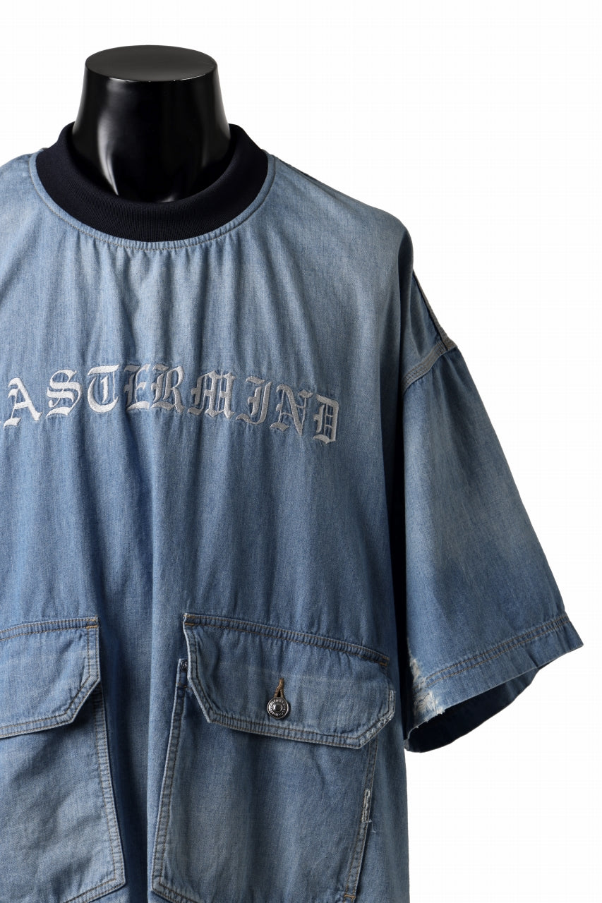 mastermind JAPAN DISTRESSED SS PULLOVER DENIM SHIRT (INDIGO)