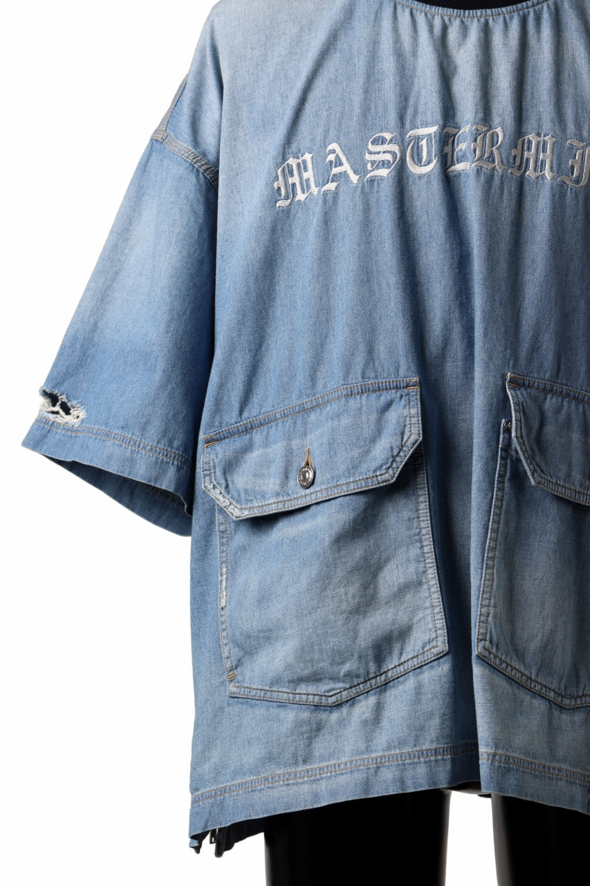 mastermind JAPAN DISTRESSED SS PULLOVER DENIM SHIRT (INDIGO)