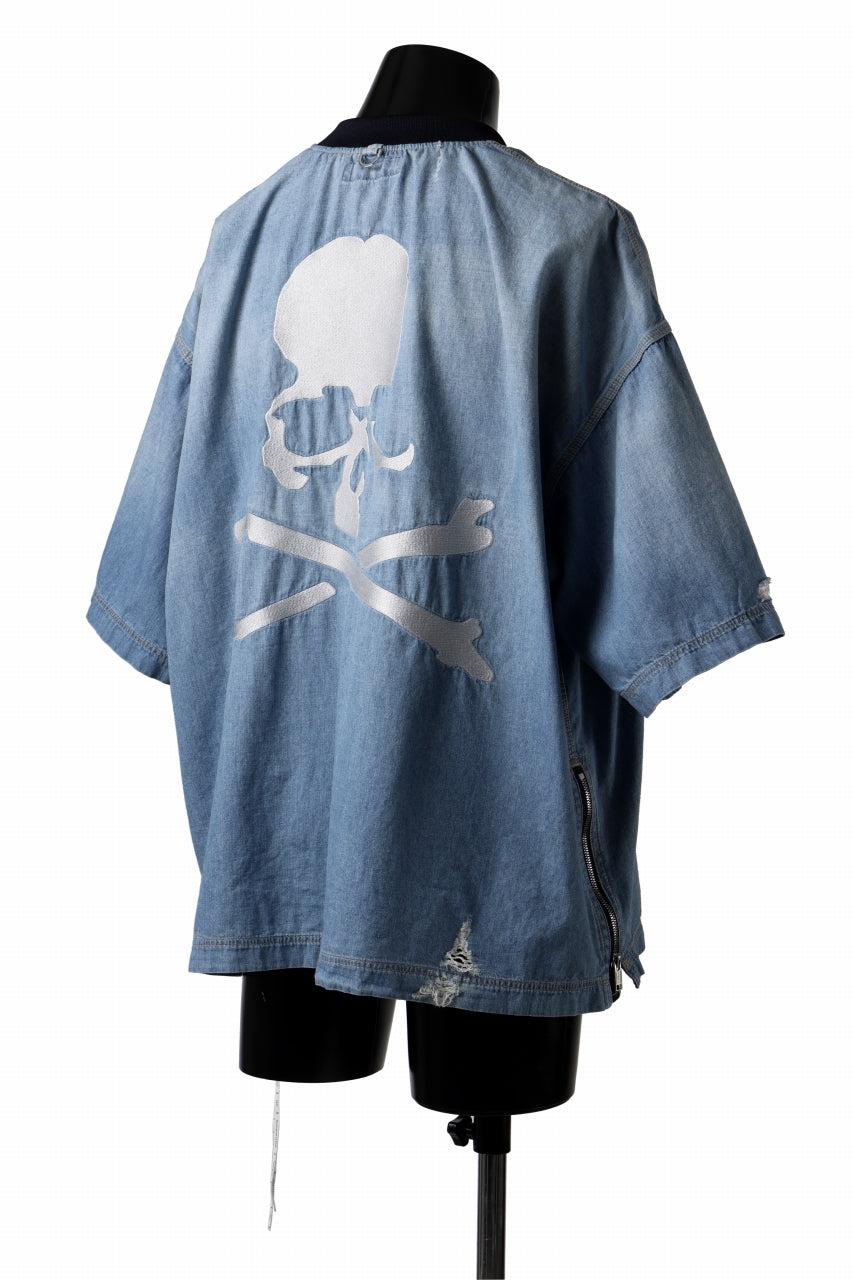 mastermind JAPAN DISTRESSED SS PULLOVER DENIM SHIRT (INDIGO)