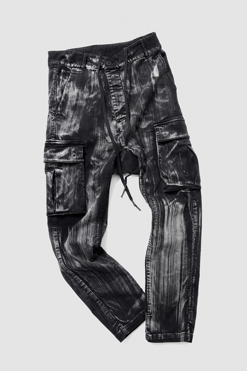 11 BY BORIS BIDJAN SABERI CARGO POCKET PANTS / OBJECT DYED & USED EFFECT "P21B-F1481" (BLACK)