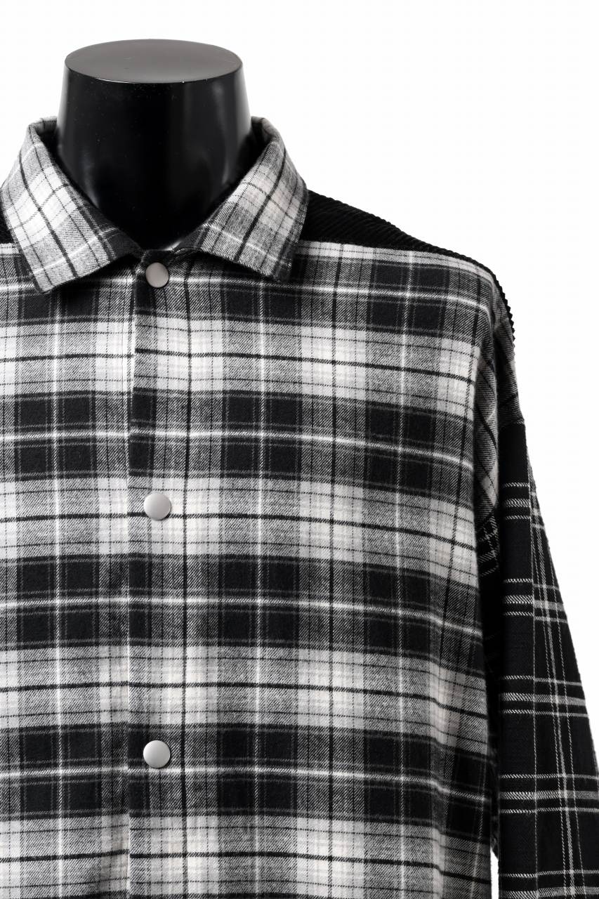 Load image into Gallery viewer, A.F ARTEFACT SNAPPED OVER SHIRT / CHECK x CORDUROY COMBI (BLACK)