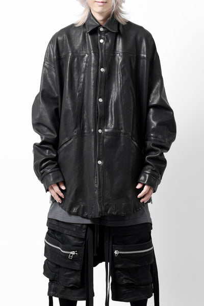A.F ARTEFACT SNAPPED COCOON SHIRT-JACKET / SOFT GOAT LEATHER (BLACK)