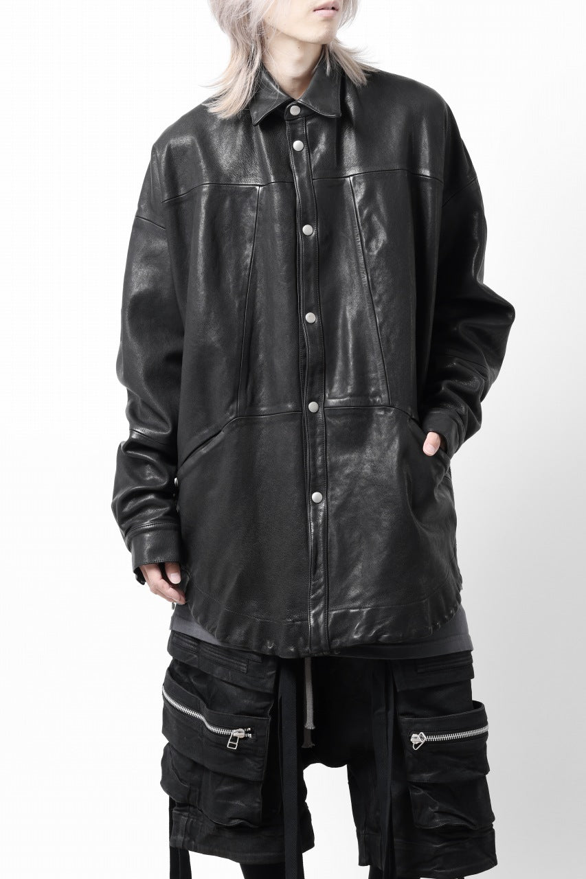 A.F ARTEFACT SNAPPED COCOON SHIRT-JACKET / SOFT GOAT LEATHER (BLACK)