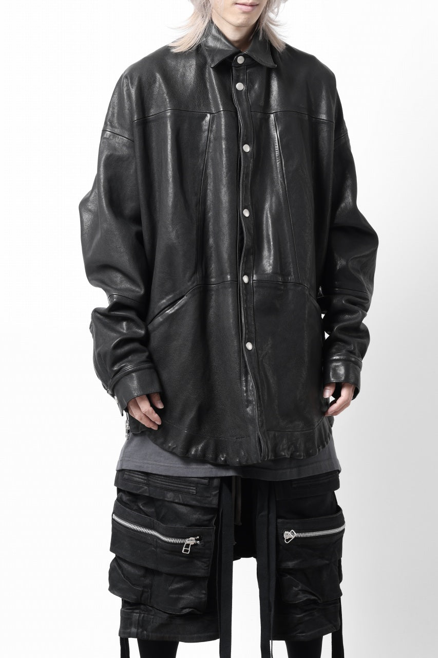 A.F ARTEFACT SNAPPED COCOON SHIRT-JACKET / SOFT GOAT LEATHER (BLACK)