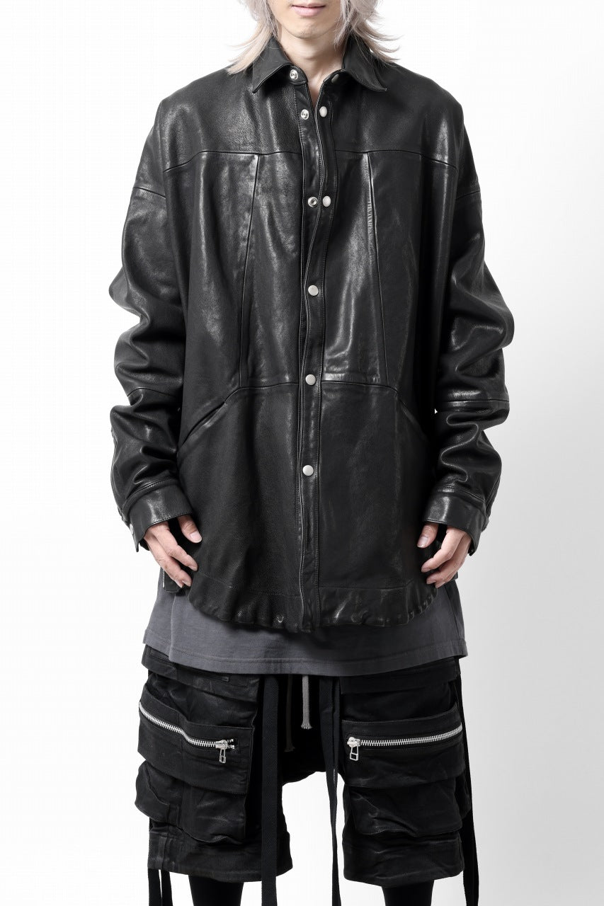 A.F ARTEFACT SNAPPED COCOON SHIRT-JACKET / SOFT GOAT LEATHER (BLACK)