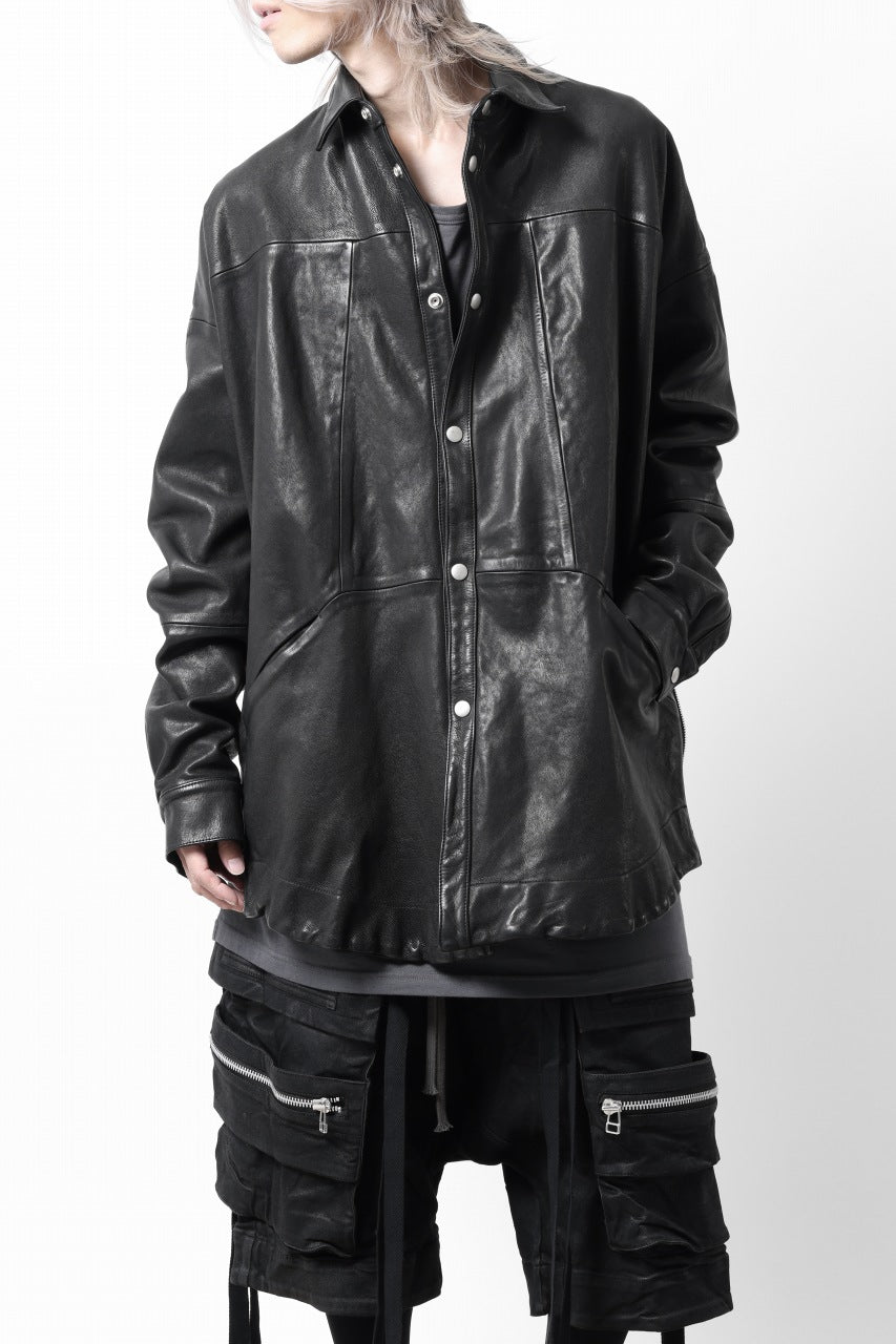 A.F ARTEFACT SNAPPED COCOON SHIRT-JACKET / SOFT GOAT LEATHER (BLACK)