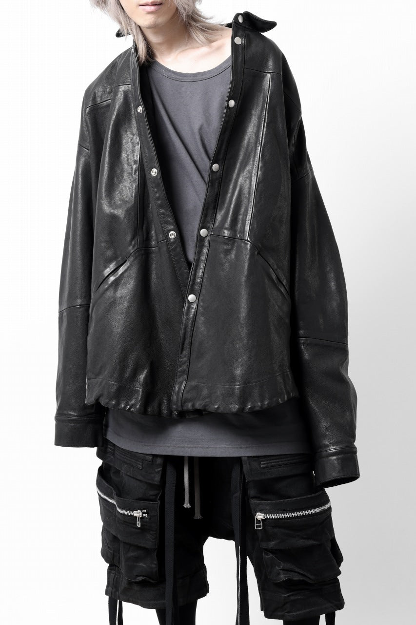 A.F ARTEFACT SNAPPED COCOON SHIRT-JACKET / SOFT GOAT LEATHER (BLACK)