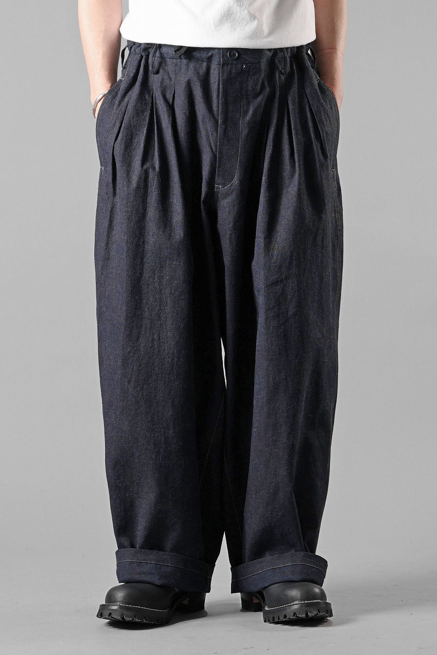 Load image into Gallery viewer, Y's for men INK-DYED HOUNDSTOOTH 12 TUCKS PANTS (BLUE)