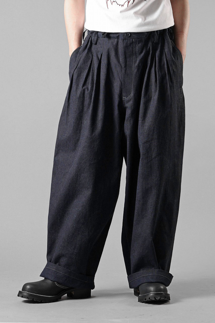 Load image into Gallery viewer, Y's for men INK-DYED HOUNDSTOOTH 12 TUCKS PANTS (BLUE)
